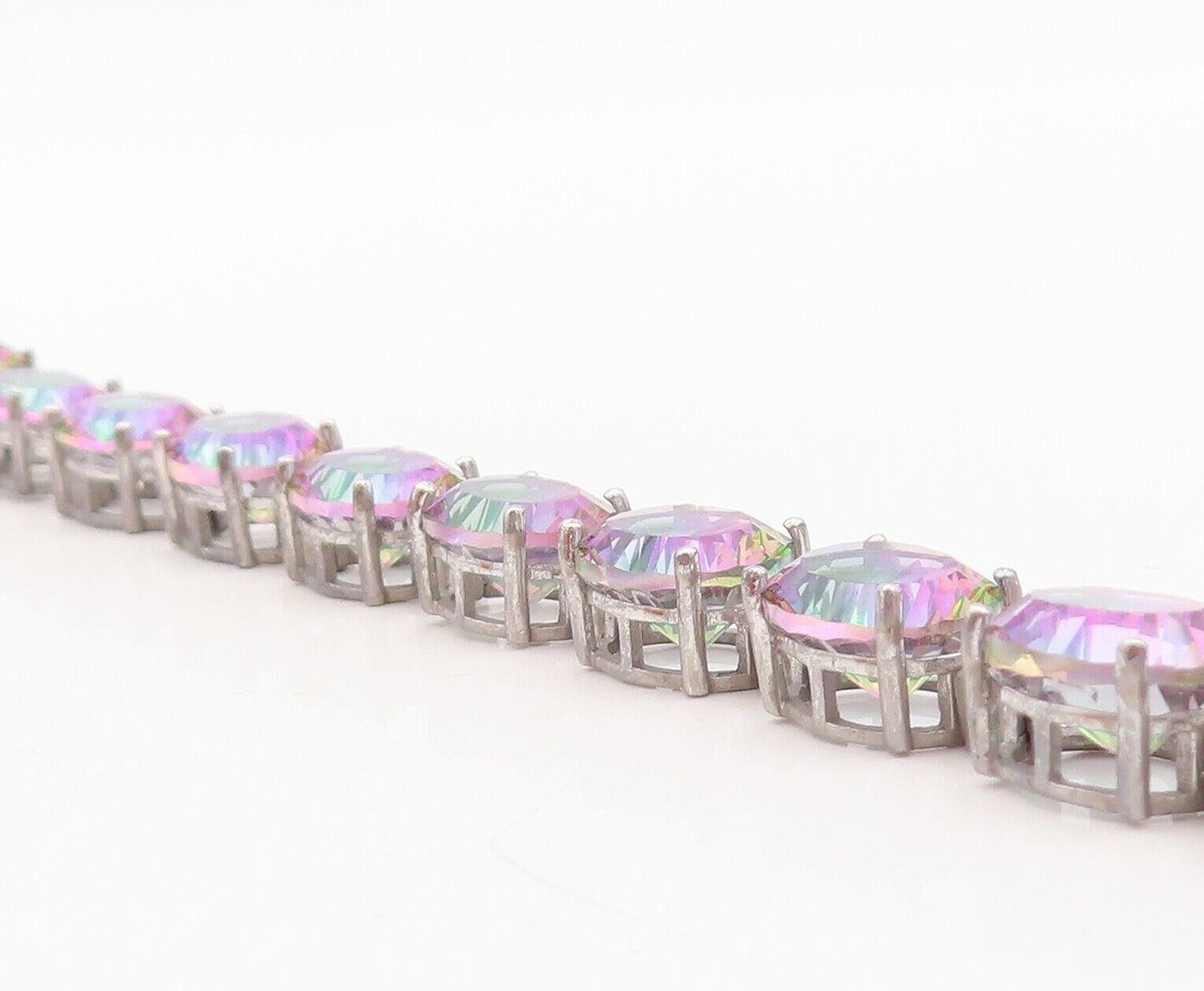 925 Sterling Silver Vintage Bracelet Round Cut Linked Mystic Topaz  BT10743