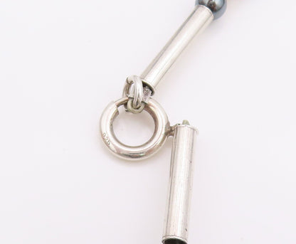 925 Sterling Silver Vintage Necklace Two Tone Hematite Bead & Barrel Tube NE4132