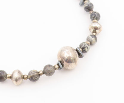 925 Sterling Silver Vintage Necklace Multi Gemstone Beaded Collar Choker  NE4925
