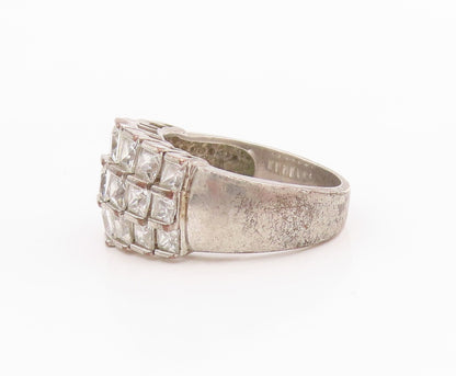 925 Sterling Silver Vintage Ring Designer Square Cut Topaz Design  Sz 6  RG33127