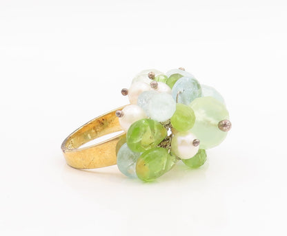 925 Sterling Silver Vintage Ring DALIA Gemstone & Pearls Beaded  Sz 6  RG28689