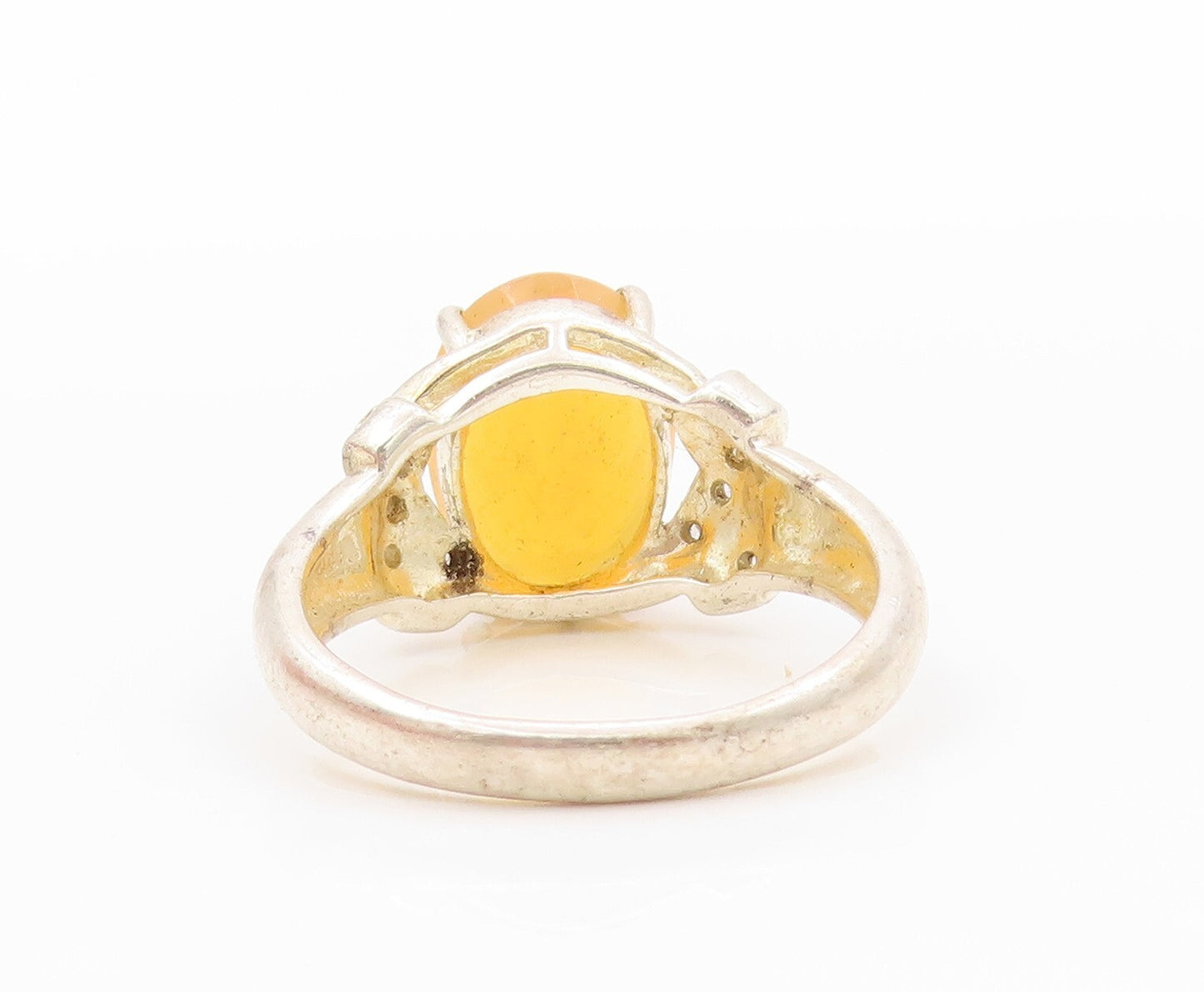 925 Sterling Silver Vintage Ring Designer Diamonds Oval Topaz  Sz 10  RG31930