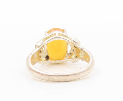 925 Sterling Silver Vintage Ring Designer Diamonds Oval Topaz  Sz 10  RG31930