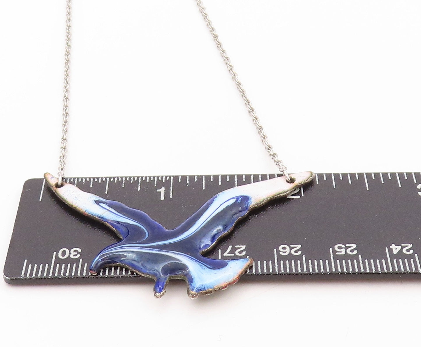 925 Sterling Silver Vintage Necklace Designer Blue & White Enameled Bird  NE4573