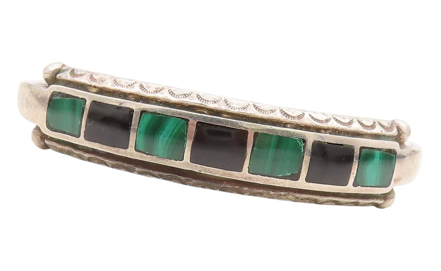 925 Sterling Silver Vintage Bracelet NAVAJO ZUNI Square Gemstone Inlay  BT10989