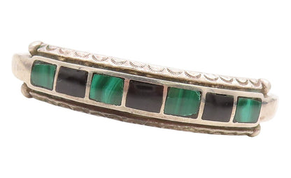 925 Sterling Silver Vintage Bracelet NAVAJO ZUNI Square Gemstone Inlay  BT10989