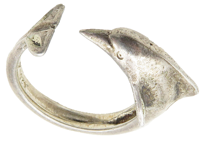 925 Sterling Silver  Vintage Dark Tone Dolphin Motif Band Ring Sz 5  RG9579