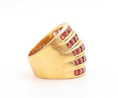 925 Sterling Silver Vintage Ring Gold Plated Red CZ Inlay Bands  Sz 9  RG31543