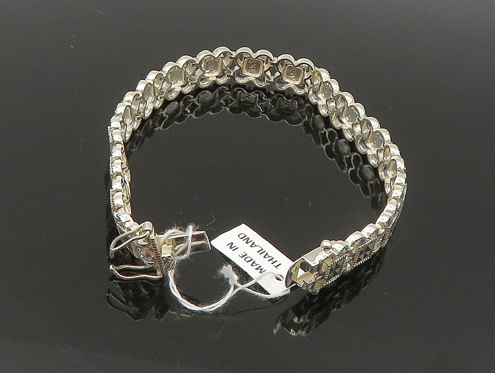 925 Sterling Silver  Marcasite Linked Floral Tennis Bracelet  BT1012