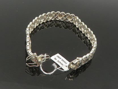 925 Sterling Silver  Marcasite Linked Floral Tennis Bracelet  BT1012
