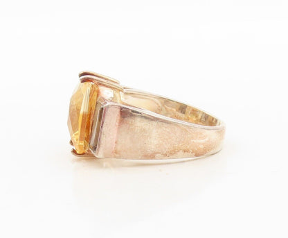 925 Sterling Silver Vintage Ring Rectangle Citrine & Smoky Quartz  Sz 8  RG30434