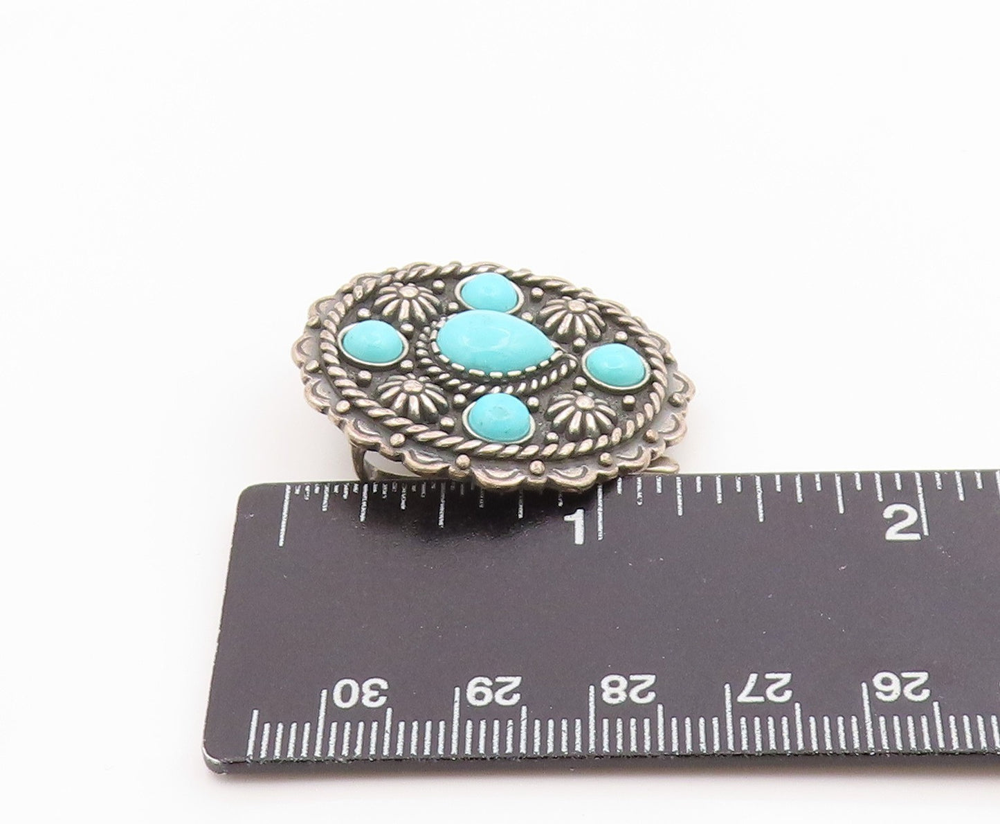 925 Sterling Silver Vintage Pendant CAROL FELLY Turquoise Concho Motif  PT26083