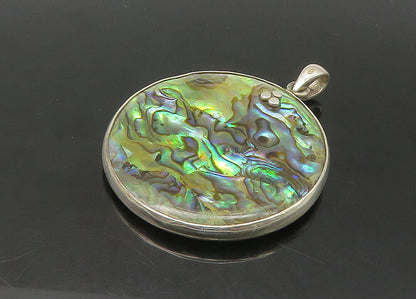 925 Sterling Silver Vintage Abalone Shell Double Sided Floral Pendant PT18133