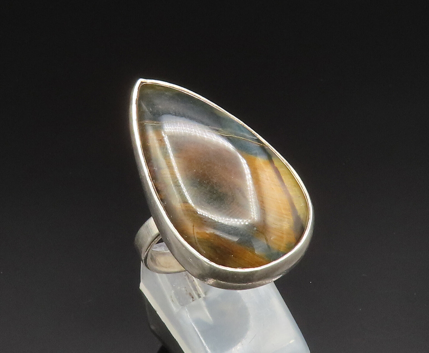 925 Sterling Silver  Vintage Pear Shaped Tiger's Eye Ring Sz 8  RG24938