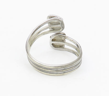 925 Sterling Silver  Shiny Love Hearts Bypass Split Band Ring Sz 8  RG16873