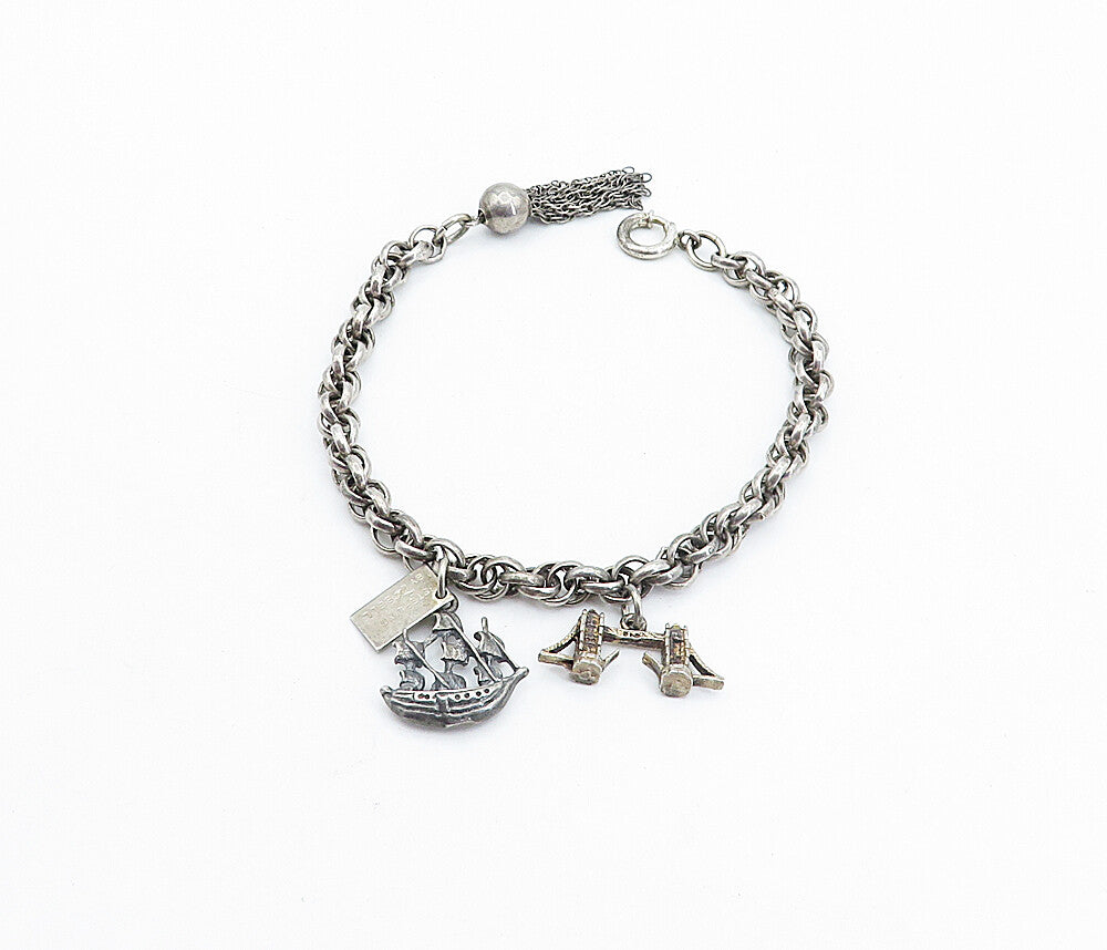 POST BELL TRADING 925 Silver  Vintage Charmed Twist Link Chain Bracelet BT1839