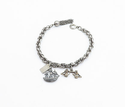 POST BELL TRADING 925 Silver  Vintage Charmed Twist Link Chain Bracelet BT1839