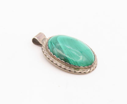 NAVAJO 925 Sterling Silver   Vintage Cabochon Cut Malachite Pendant  PT13809