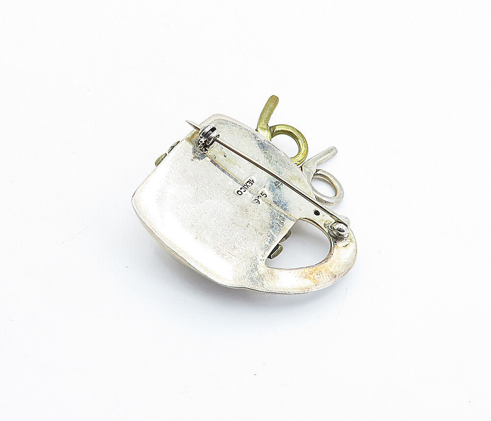 MEXICO 925 Sterling Silver  Vintage Two Tone Cup With Straws Brooch Pin BP2378