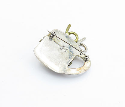 MEXICO 925 Sterling Silver  Vintage Two Tone Cup With Straws Brooch Pin BP2378