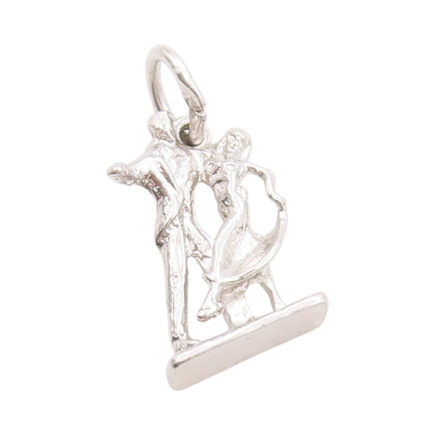 925 Sterling Silver Vintage Pendant Modernist 3D Carved Dancing Couple  PT24668