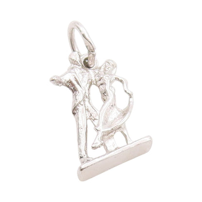 925 Sterling Silver Vintage Pendant Modernist 3D Carved Dancing Couple  PT24668
