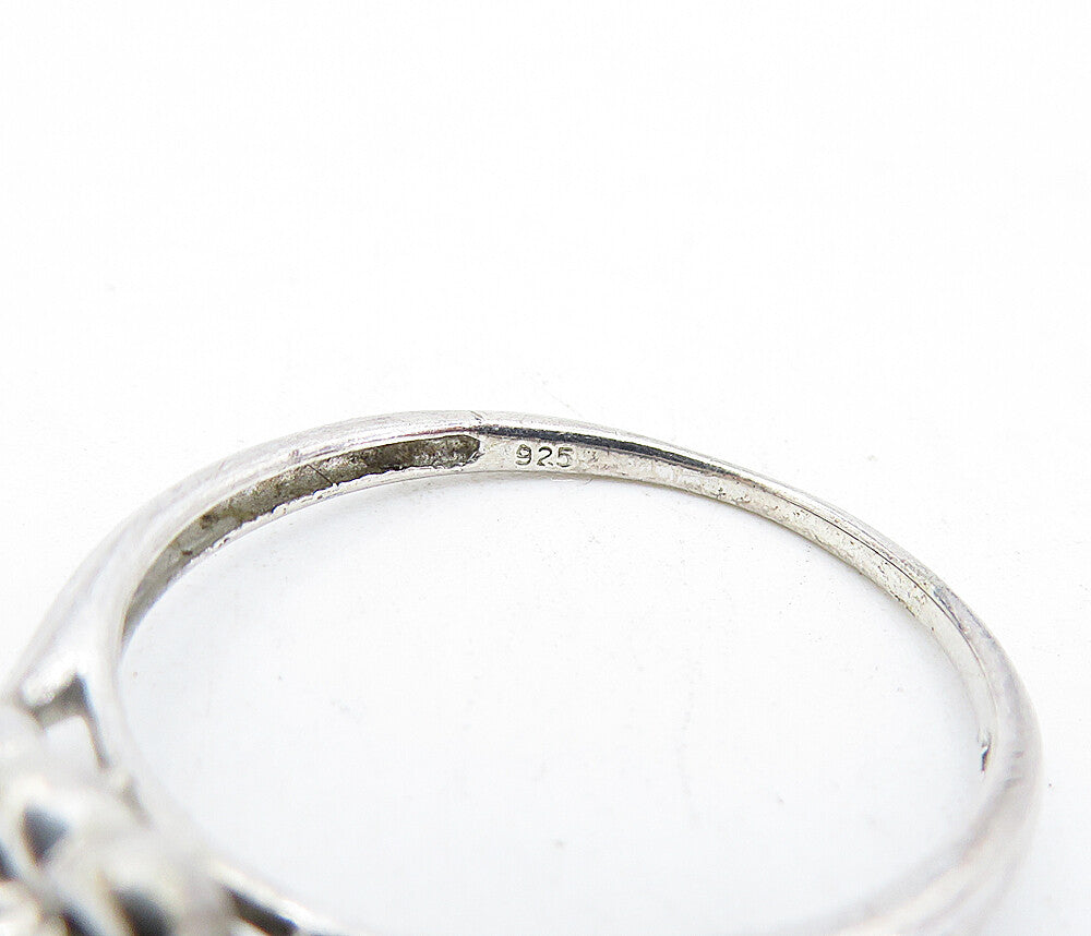 925 Silver  Vintage Genuine Black & White Diamonds Heart Band Ring Sz 8 RG4211