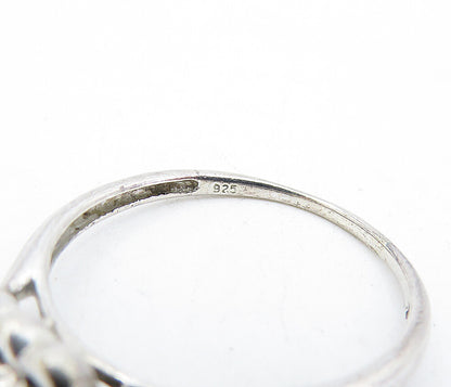 925 Silver  Vintage Genuine Black & White Diamonds Heart Band Ring Sz 8 RG4211