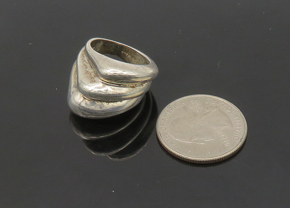 JM 925 Sterling Silver  Vintage Shiny Fluted Dome Band Ring Sz 5  RG21241