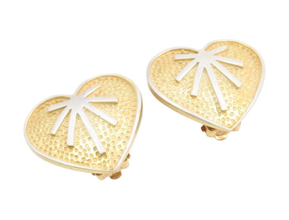 925 Sterling Silver Vintage Earrings Gold Plated Love Hearts Clip On  EG13734