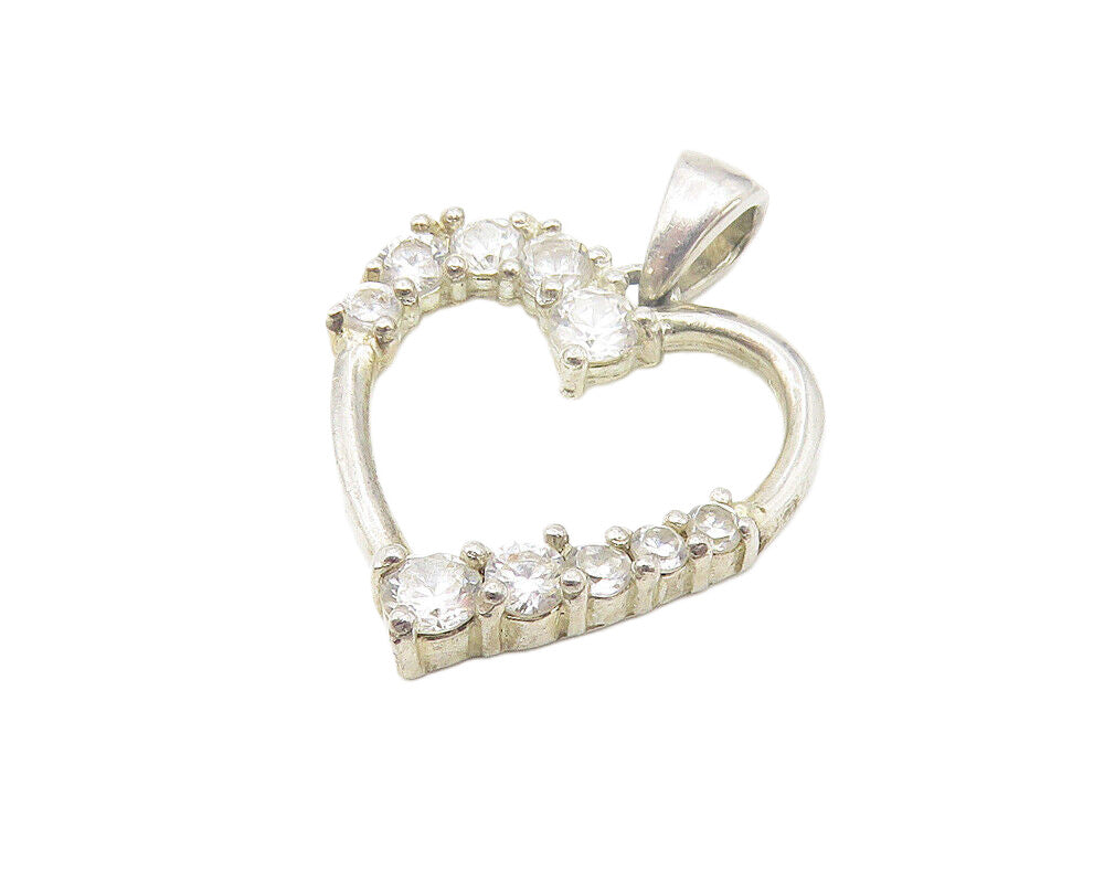 925 Sterling Silver  Vintage Petite Topaz Open Love Heart Pendant  PT8629
