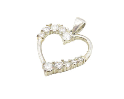 925 Sterling Silver  Vintage Petite Topaz Open Love Heart Pendant  PT8629