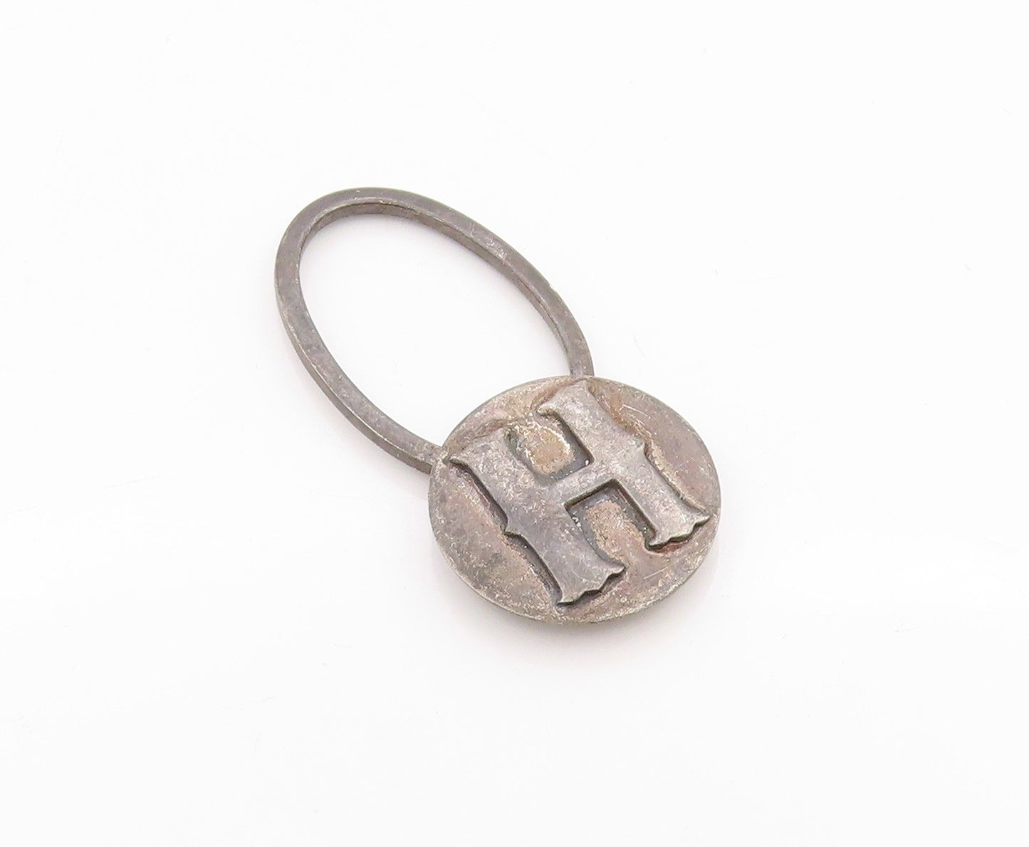 925 Sterling Silver Vintage Key Chain MEXICO Dark Tone H Monogram Ring  TR3950
