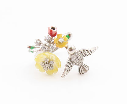 925 Sterling Silver Vintage Ring Round CZ Hummingbird Floral Band  Sz 7  RG34526
