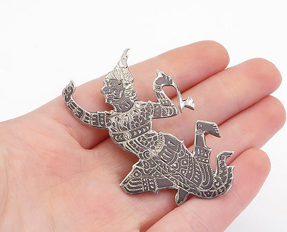 SIAM 925 Sterling Silver  Vintage Shiny Etched Niello Dancer Brooch Pin BP2048