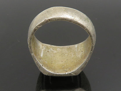 925 Silver  Vintage Rectangular Black Onyx Scalloped Band Ring Sz 8  RG24650
