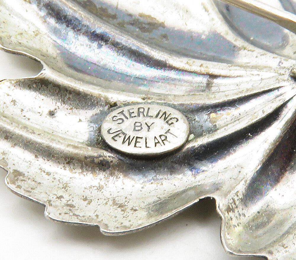 JEWELART 925 Sterling Silver  Vintage Floral Leaf Motif Brooch Pin  BP6316