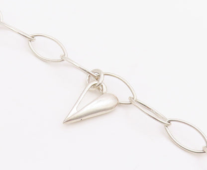 925 Sterling Silver Vintage Bracelet Hollow Oval Link Love Heart Charms  BT11667