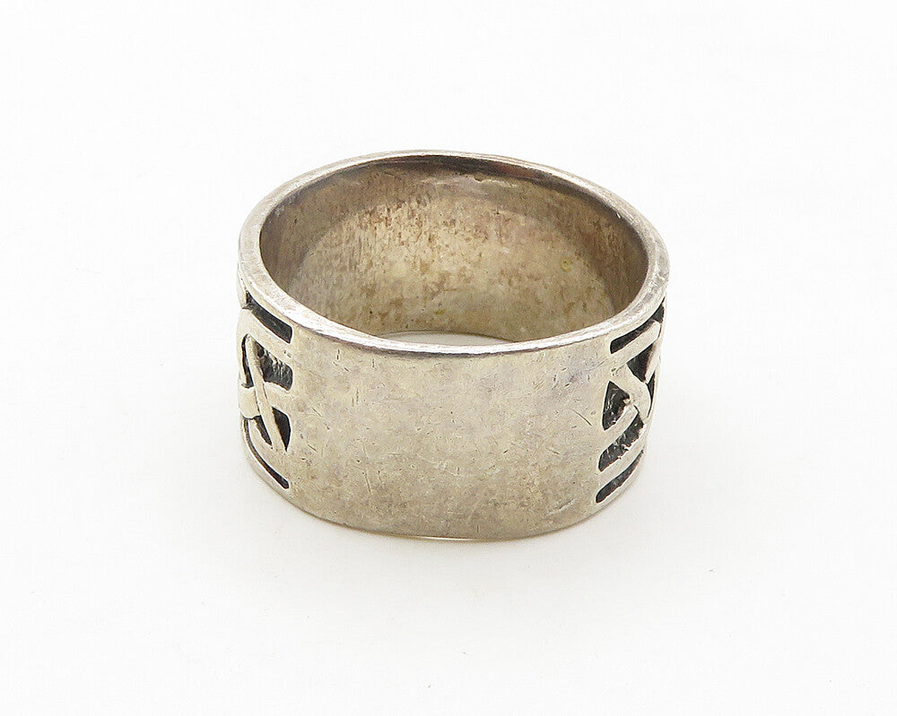 925 Sterling Silver  Vintage Celtic Knot Oxidized Band Ring Sz 10  RG19050