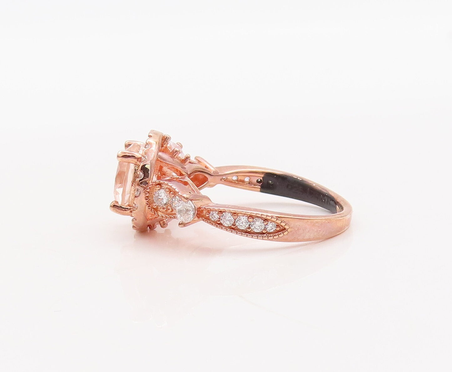 925 Sterling Silver Vintage Ring Rose Gold Plated Morganite & CZ  Sz 7  RG29831
