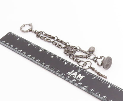 925 Sterling Silver Vintage Keychain Dark Tone Fob Chain With Charms  TR4068