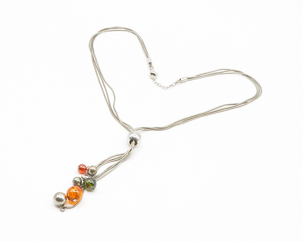 925 Sterling Silver  Vintage Amber Ball Bead Thin Chain Necklace  NE2304