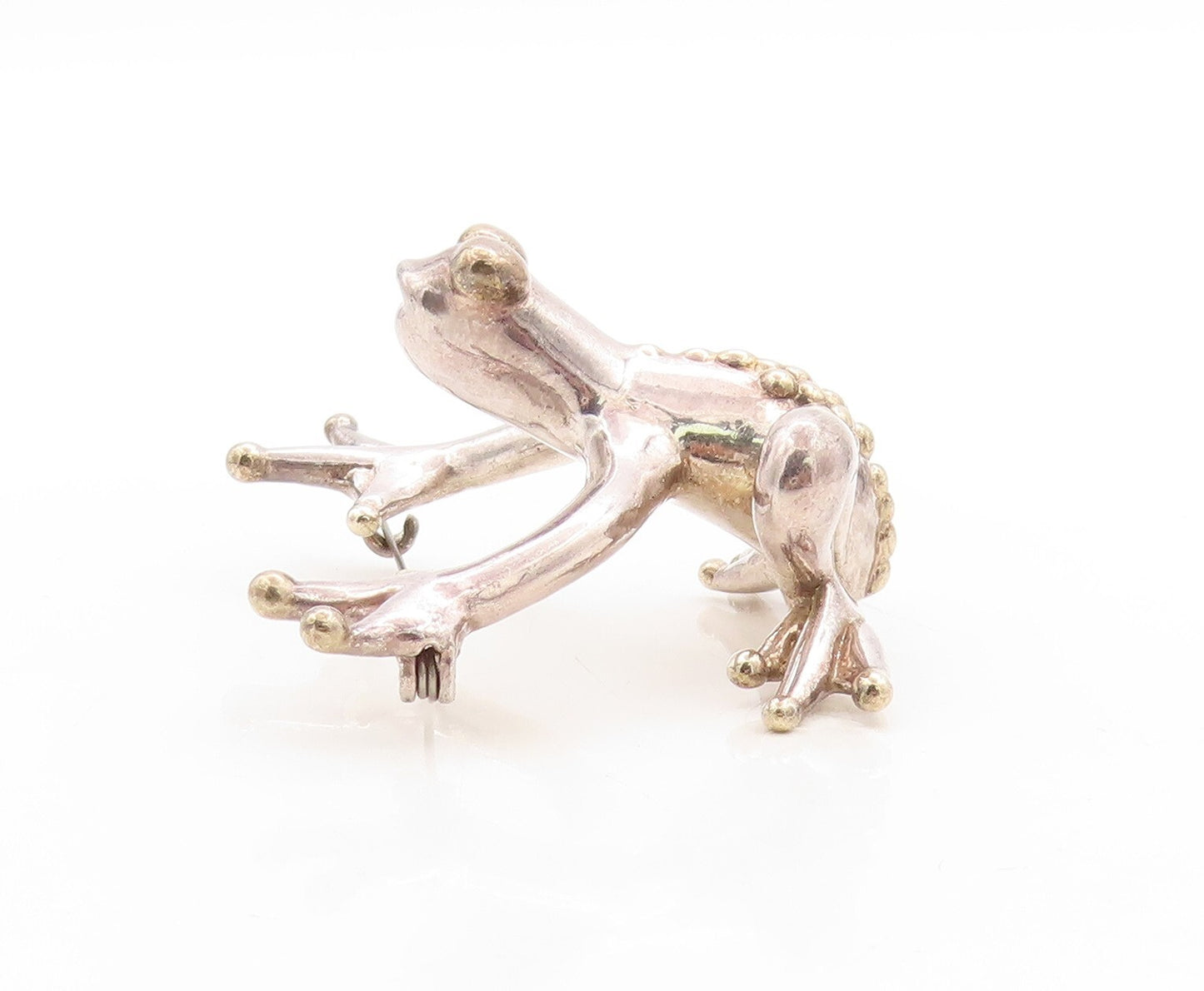 925 Sterling Silver Vintage Brooch Pin Solid Cutout Large Dotted Frog  BP11339