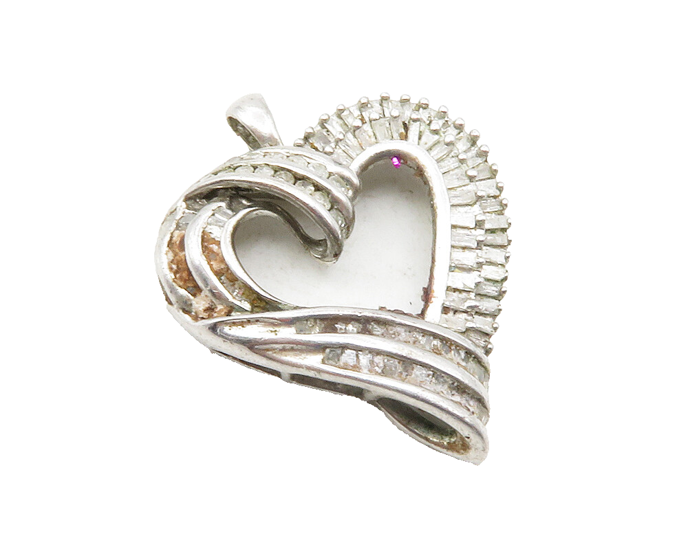 925 Sterling Silver  Genuine Diamonds Open Love Heart Drop Pendant  PT9729