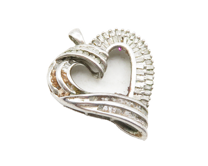 925 Sterling Silver  Genuine Diamonds Open Love Heart Drop Pendant  PT9729
