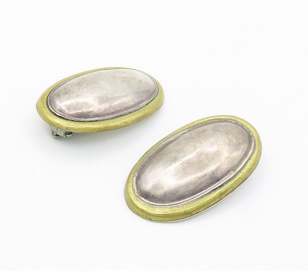 MEXICO 925 Sterling Silver  Vintage Two Tone Non Pierce Drop Earrings  EG7535