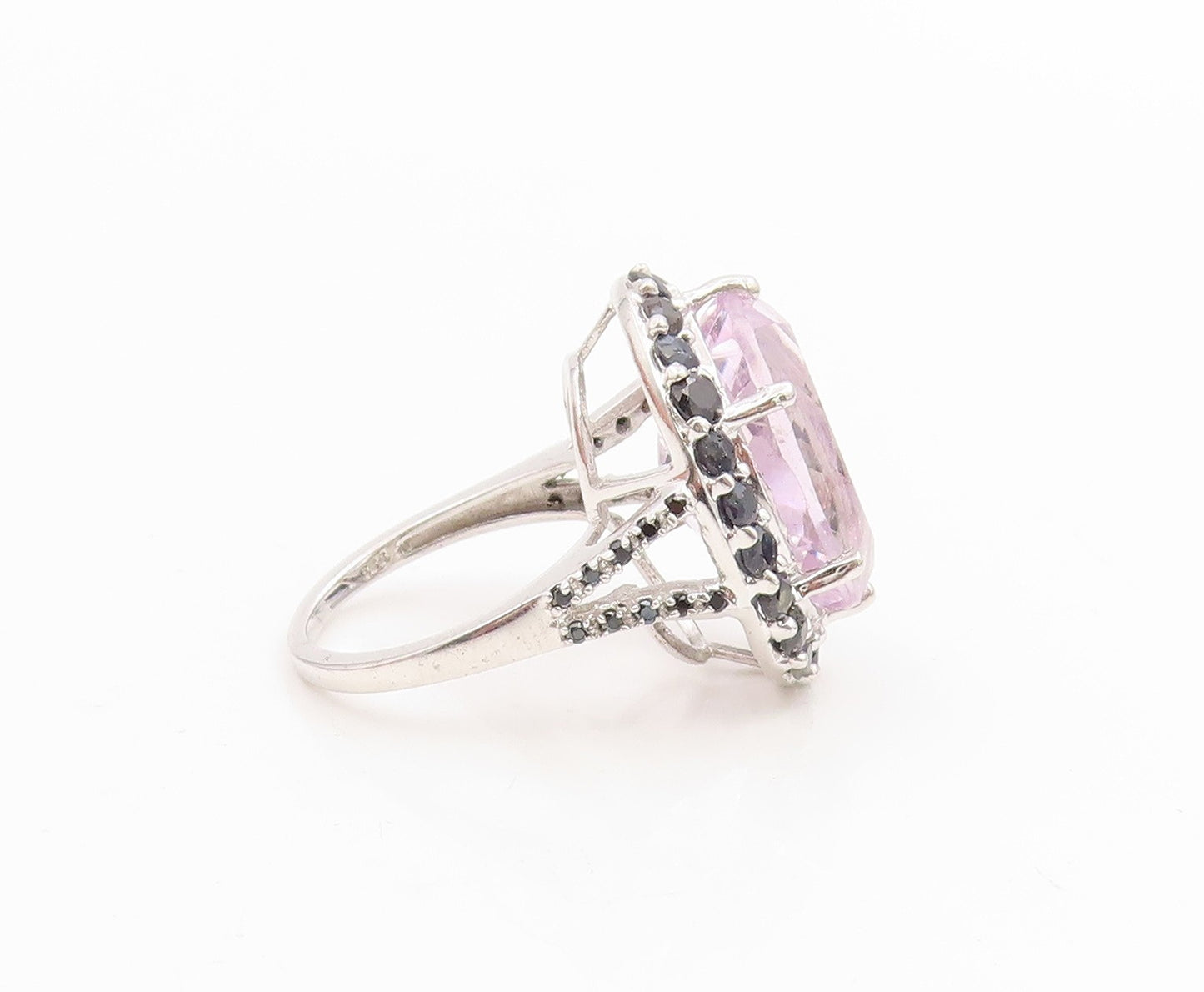925 Sterling Silver Vintage Ring Rose Quartz Halo Sapphire Band  Sz 7.5  RG36162