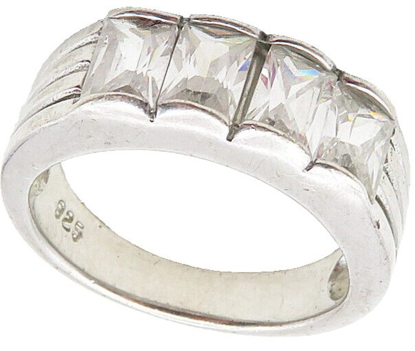 925 Sterling Silver  Vintage Cubic Zirconia 4 Stone Band Ring Sz 8  RG9440