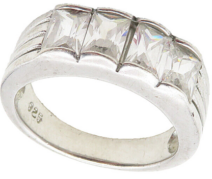 925 Sterling Silver  Vintage Cubic Zirconia 4 Stone Band Ring Sz 8  RG9440