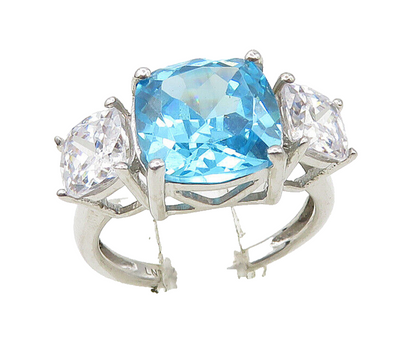 925 Silver  Vintage Blue Topaz & Cubic Zirconia Shiny Band Ring Sz 7  RG21519